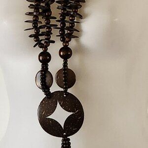 Oversize wooden jewelry set necklace bracelet earrings dark brown NWOT **